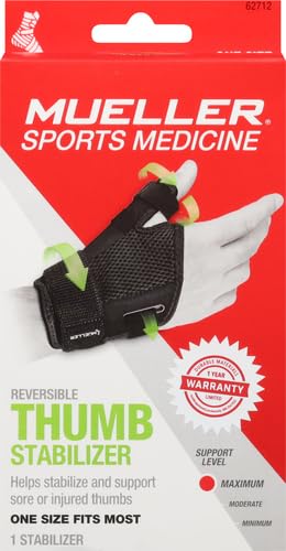 MUELLER Adjust-to-Fit Thumb Stabilizer - Unisex, Black, One Size Fits Most, Ideal for De Quervains Tenosynovitis Brace, Thumb Brace for Arthritis Pain and Support, Can be Worn on Both Hands, Black