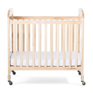 Foundations Serenity Compact Daycare Crib, Fixed Side, Features Mirrorview End Panels and Slatted Side Panels, Durable Wood Construction, Includes 3” InfaPure Foam Mattress (Natural)