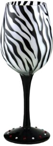bottom’s up handpainted wine glass 15oz zebra black stripes safari wild animal glass for red or white wine, rose, or champagne glass