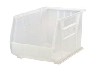 quantum qus260 plastic storage stacking ultra bin, 18-inch by 11-inch by 10-inch, clear, case of 4