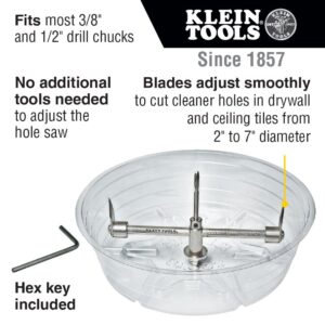 Klein Tools 53731 Hole Saw, Adjustable Saw Cutter with Dust Shield for Cutting Drywall and Ceiling Tile for Recessed Lights