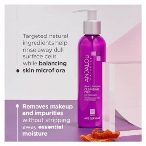 Andalou Naturals Probiotic Cleansing Milk, Apricot Facial Cleanser for Dry, Dehydrated Skin, Gentle Makeup Remover, Hydrating Anti Aging Face Wash, Cruelty Free, 6 Fl Oz