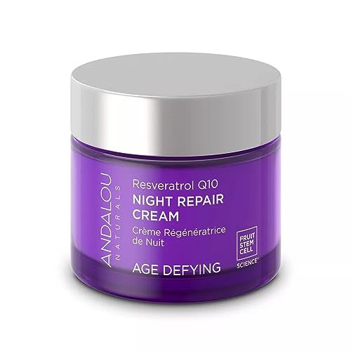 Andalou Naturals Resveratrol Q10 Night Repair Cream, For Dry Skin, Fine Lines & Wrinkles, For Softer, Smoother, Younger Looking Skin, 1.7 Ounce