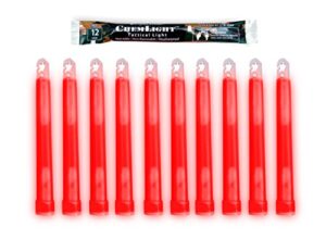 cyalume military grade red glow sticks - premium bright 6” chemlight emergency glow sticks with 8 hour duration (bulk pack of 10 chem lights)