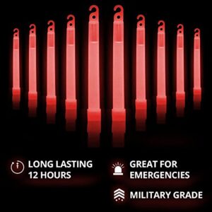 Cyalume Military Grade Red Glow Sticks - Premium Bright 6” ChemLight Emergency Glow Sticks with 8 Hour Duration (Bulk Pack of 10 Chem Lights)