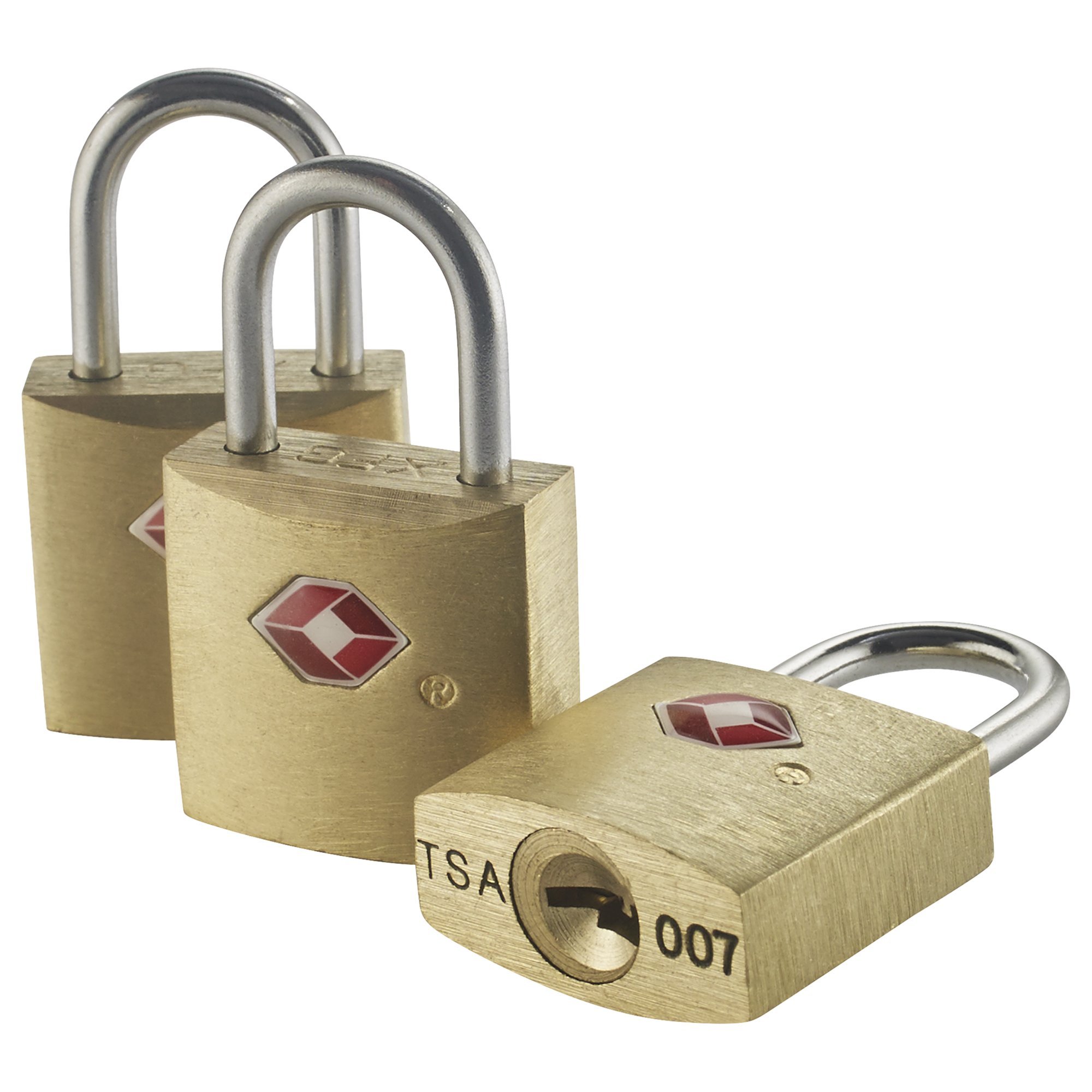 Lewis N. Clark Mini Brass Square TSA Lock + Padlock for Luggage, Suitcase, Carry On, Backpack, Laptop Bag or Purse - Perfect for Airport, Hotel, & Gym, 2 Keys Included - 3 Pack