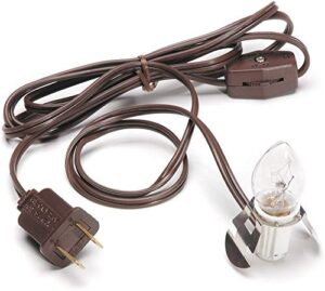 darice accessory cord with one bulb light, 6’ cord, brown – single bulb replacement cord with on/off switch, plugs into electrical outlets, perfect craft and holiday blow mold light