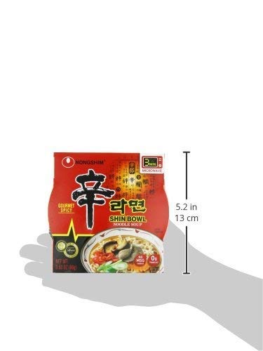 Nongshim Gourmet Spicy Shin Noodle Soup Bowl, 12 Pack, Microwaveable Ramyun Soup Noodles, No MSG Added