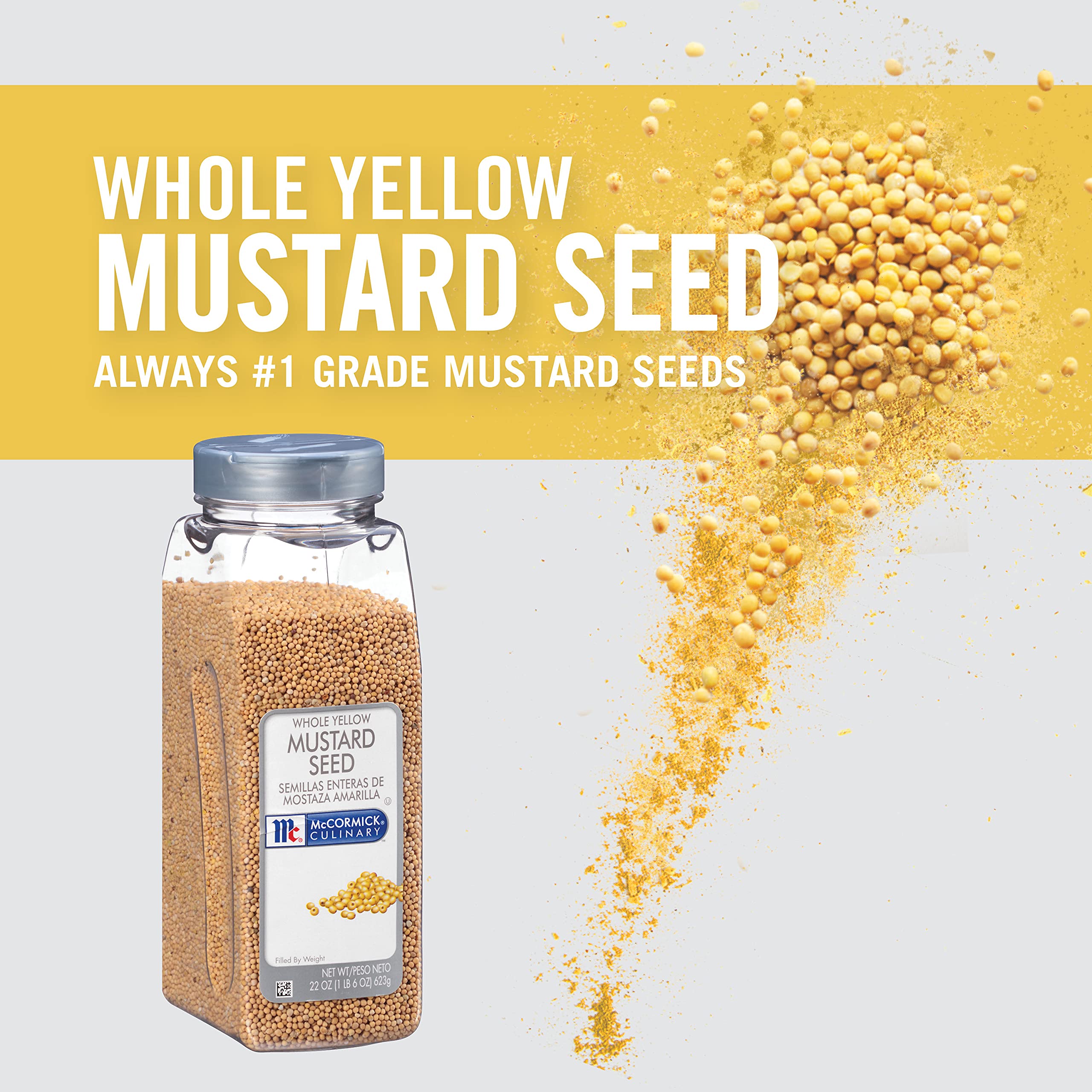 McCormick Culinary Whole Yellow Mustard Seed, 22 oz - One 22 Ounce Container of Yellow Mustard Seeds, Perfect for Pickling, House-Made Rubs and Dips