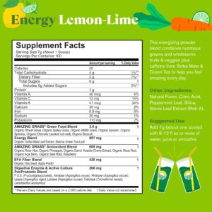 Amazing Grass Green Superfood Energy: Smoothie Mix, Super Greens Powder & Plant Based Caffeine with Green Tea and Flax Seed, Nootropics Support, Lemon Lime, 100 Servings
