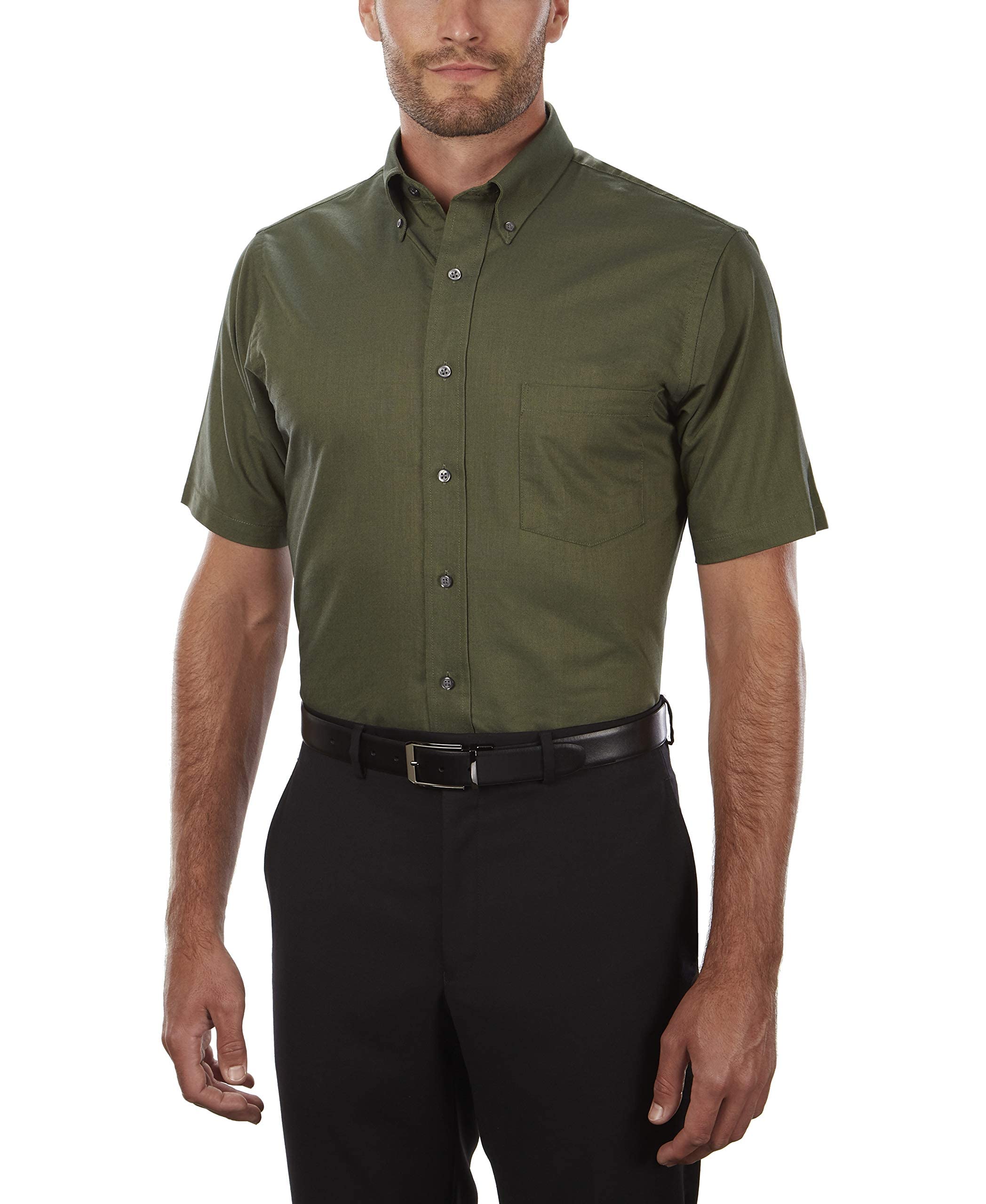 Van Heusen Men Short-Sleeve Wrinkle-Resistant Oxford (56850) - Dark Green - XX-Large