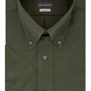 Van Heusen Men Short-Sleeve Wrinkle-Resistant Oxford (56850) - Dark Green - XX-Large