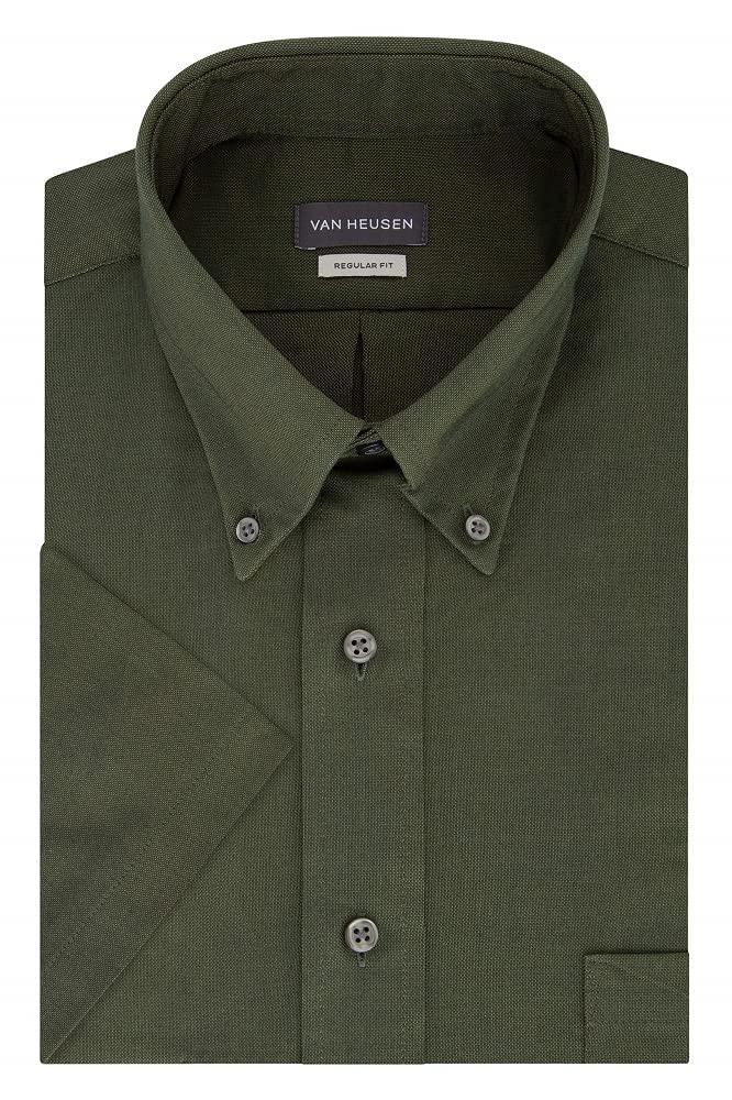 Van Heusen Men Short-Sleeve Wrinkle-Resistant Oxford (56850) - Dark Green - XX-Large