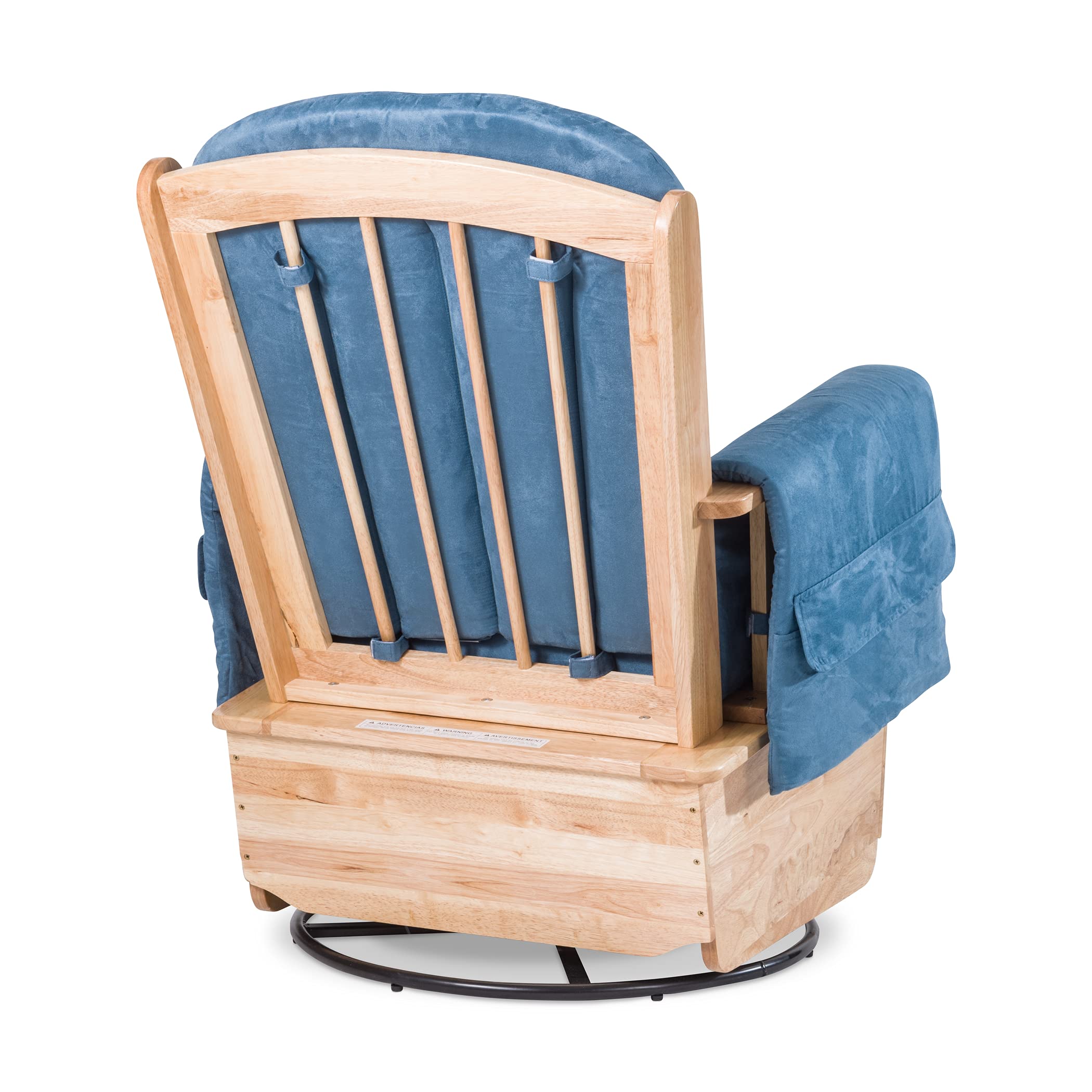 Foundations SafeRocker Glider Rocker Chair with Steel Swivel for Nursery or Daycare, Solid Wood and Steel Base, Durable Microfiber, Side Storage Pockets, Can be Removed and Laundered (Blue)