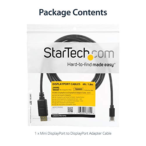 StarTech.com Mini DisplayPort to DisplayPort Converter Cable/2m/DisplayPort 1.2/mDP to DP Monitor Cable/4K60Hz/mDP Male to DP Male MDP2DPMM2M