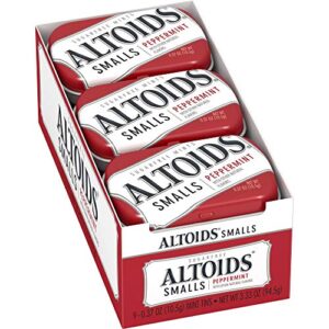 altoids small peppermint breath mints sugar free hard candy bulk, 0.37 oz tin (pack of 9)