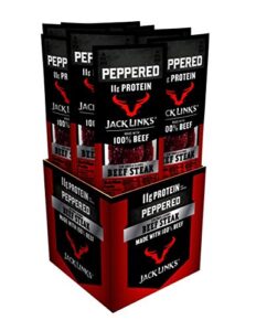 jack link’s premium cuts beef steak, peppered, 12 count, 1 oz strips – great protein snack with 11g of protein and 1g of carbs per serving