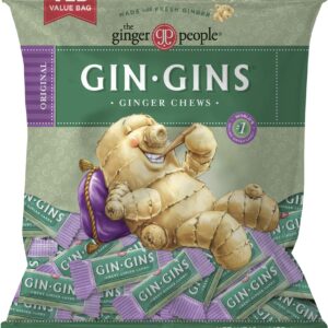 GIN GINS Original Chewy Ginger Candy by The Ginger People® - Anti-Nausea and Digestion Aid, Individually Wrapped Healthy Candy - Original Ginger Flavor, Large 1 lb Bag (16oz) - Pack of 1