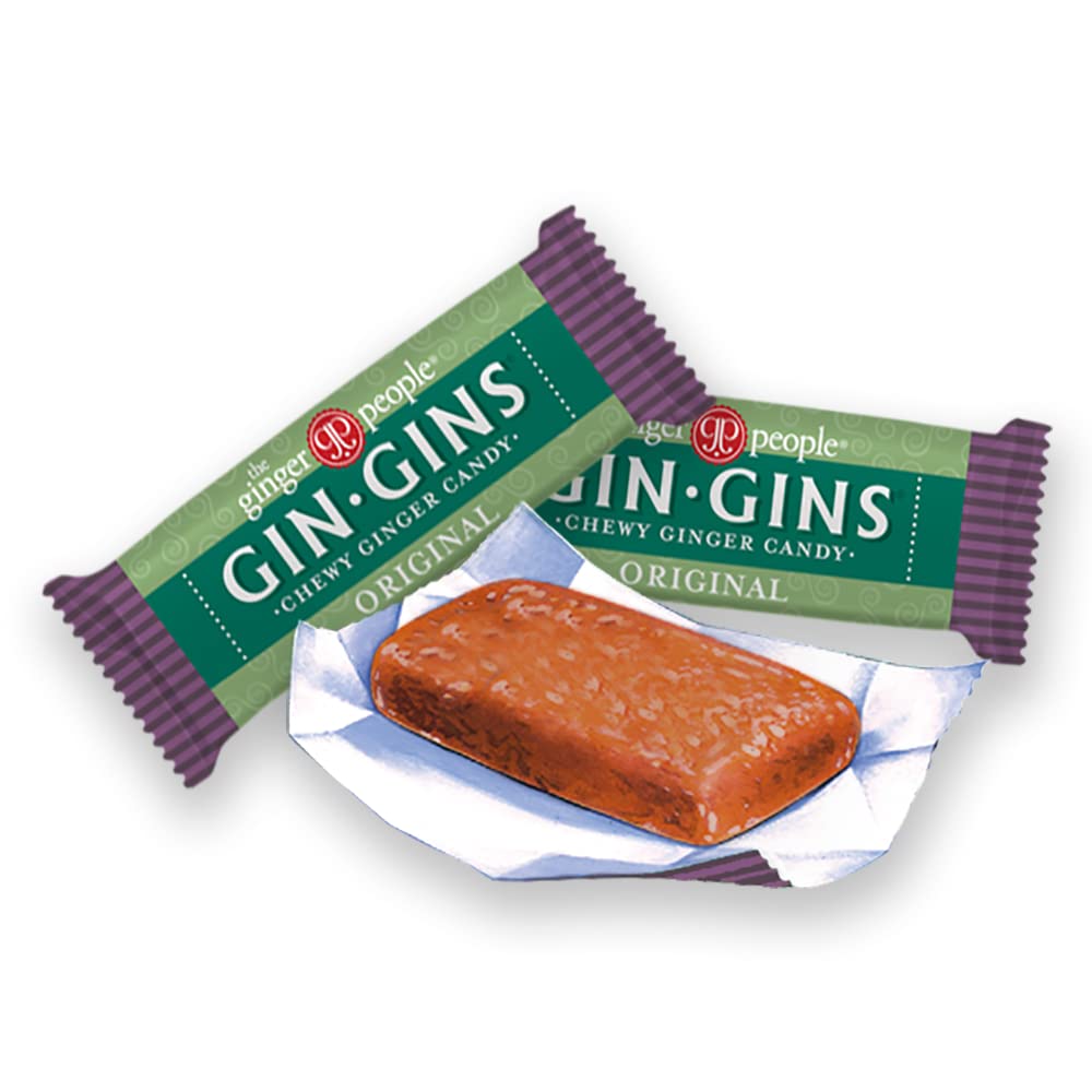 GIN GINS Original Chewy Ginger Candy by The Ginger People® - Anti-Nausea and Digestion Aid, Individually Wrapped Healthy Candy - Original Ginger Flavor, Large 1 lb Bag (16oz) - Pack of 1