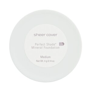 Sheer Cover Perfect Shade - Mineral Foundation Makeup Kit w Free Foundation Brush - Medium Shade - Foundation Powder Makeup and Mineral Makeup, Best Full Coverage Foundation 4 Grams