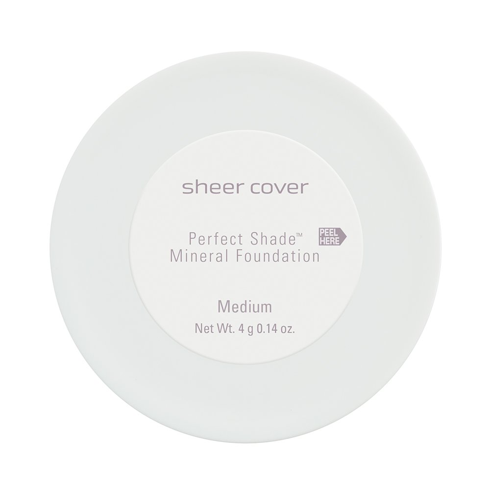 Sheer Cover Perfect Shade - Mineral Foundation Makeup Kit w Free Foundation Brush - Medium Shade - Foundation Powder Makeup and Mineral Makeup, Best Full Coverage Foundation 4 Grams