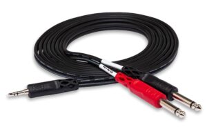 hosa cmp-159 3.5 mm trs to dual 1/4" ts stereo breakout cable, 10 feet, black, 1-pack, laptop