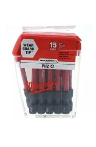 milwaukee electric tool 48-32-5004 shockwave 2" power bit phillips #2 15 piece contractor pack