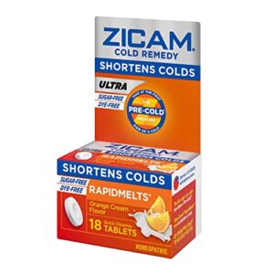 Zicam Ultra Cold Remedy Zinc Rapidmelts, Orange Cream Flavor, Homeopathic, Cold Shortening Medicine, Shortens Cold Duration, Sugar-Free, Dye-Free, 18 Count