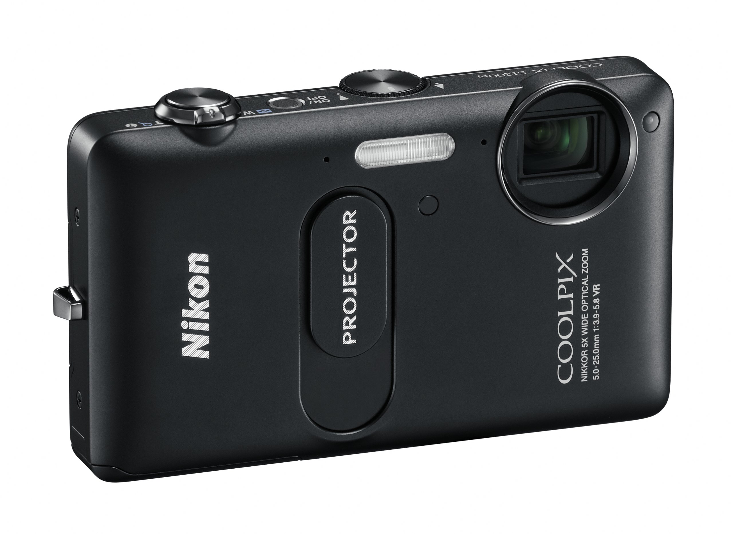 NIKON - Coolpix S1200pj Black 14.1-Megapixel Zoom Digital Camera with Built-In Projector