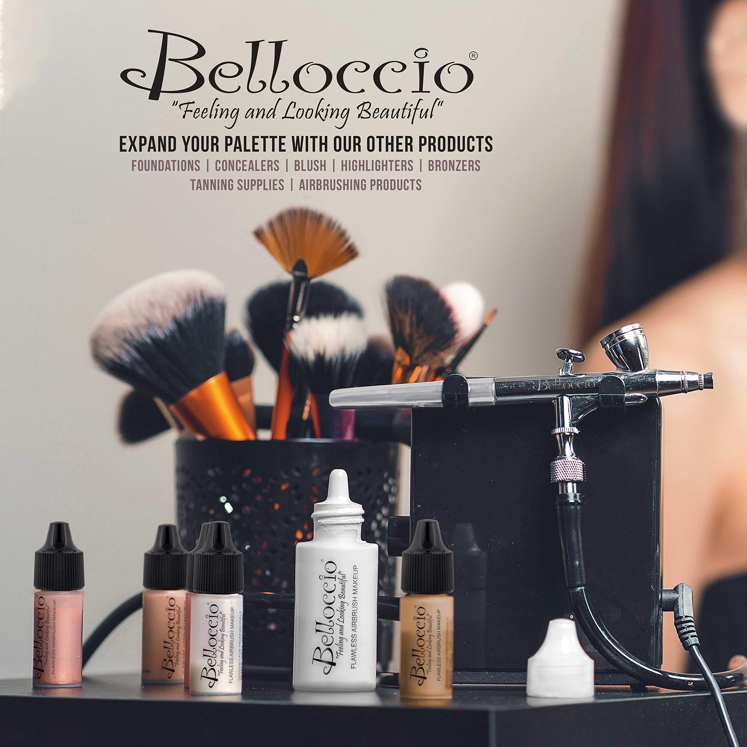 4 Ounce Bottle of Belloccio Makeup Airbrush Cleaner - Fast Acting Cleaning Solution, Quickly Cleans Flushes Out Airbrush Makeup Foundation, Blush, Highlighter - Clean Cosmetic Makeup Brushes, Paint