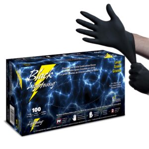 atlantic safety products black lightning exam gloves, disposable, powder-free nitrile gloves, black, large, 100-ct