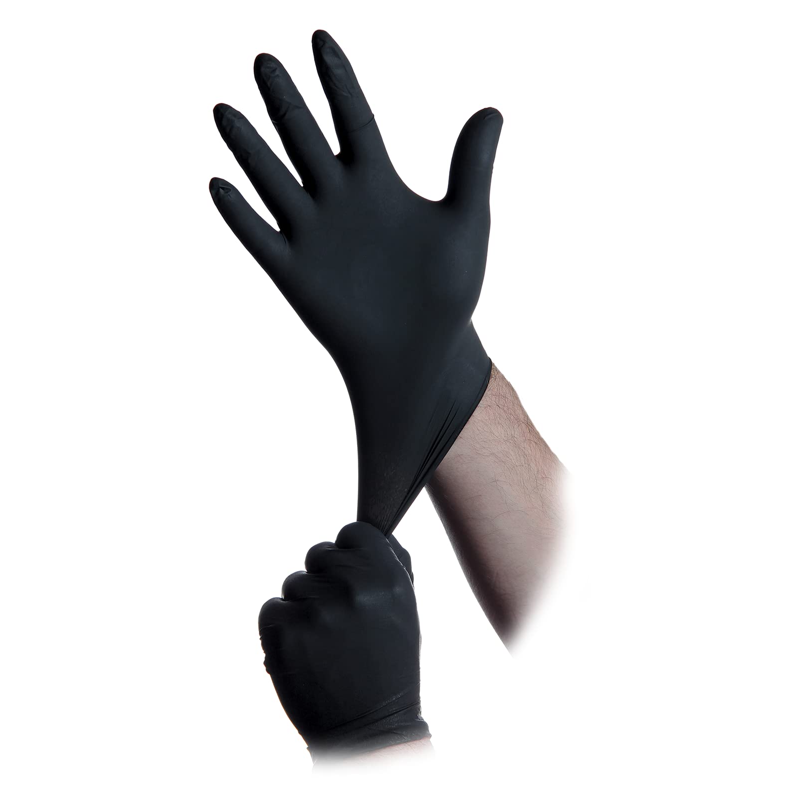 Atlantic Safety Products Black Lightning Exam Gloves, Disposable, Powder-Free Nitrile Gloves, Black, Large, 100-Ct