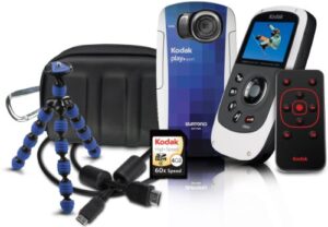 kodak playsport (zx5) waterproof pocket video camera bundle (includes remote control, tripod, 4 gb memory card, hdmi cable, and camera case) - burton bundle (2nd generation)