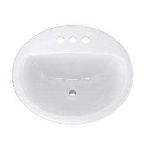 proflo pf194rwh proflo pf194r rockaway 19" circular vitreous china drop in bathroom sink with overflow and 3 faucet holes at 4" centers