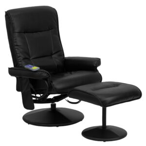 flash furniture whitney massaging multi-position recliner with side pocket and ottoman in black leathersoft