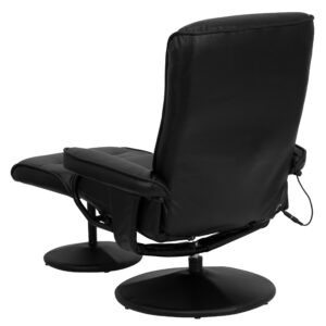 Flash Furniture Whitney Massaging Multi-Position Recliner with Side Pocket and Ottoman in Black LeatherSoft