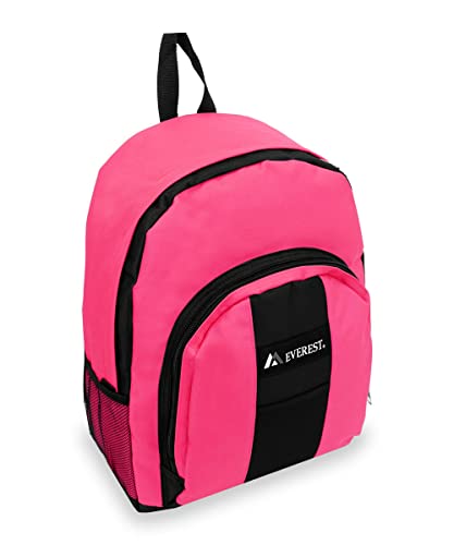 Everest Luggage Backpack with Front and Side Pockets, Hot Pink/Black, Large