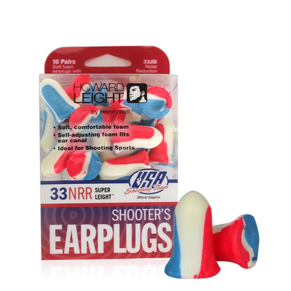 Howard Leight by Honeywell Super Leight USA Disposable Foam Shooting Earplugs, 10-Pairs (R-01891),Red/White/Blue