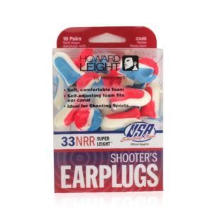 Howard Leight by Honeywell Super Leight USA Disposable Foam Shooting Earplugs, 10-Pairs (R-01891),Red/White/Blue