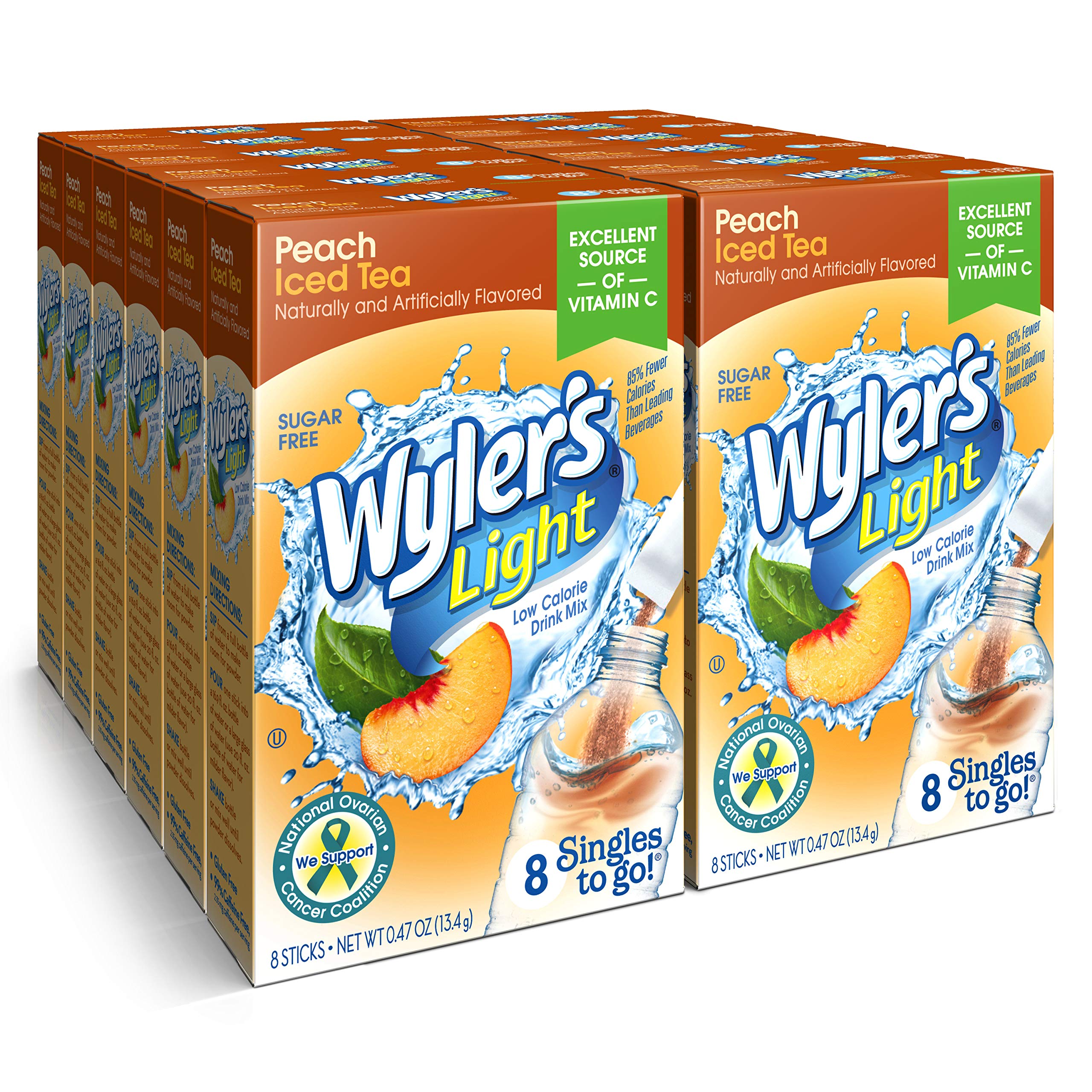 Wyler's Light Singles To Go Powder Packets, Water Drink Mix, 96 Single Servings, Peach Iced Tea, 7 Ounce (Pack of 12), 5.64 Ounce