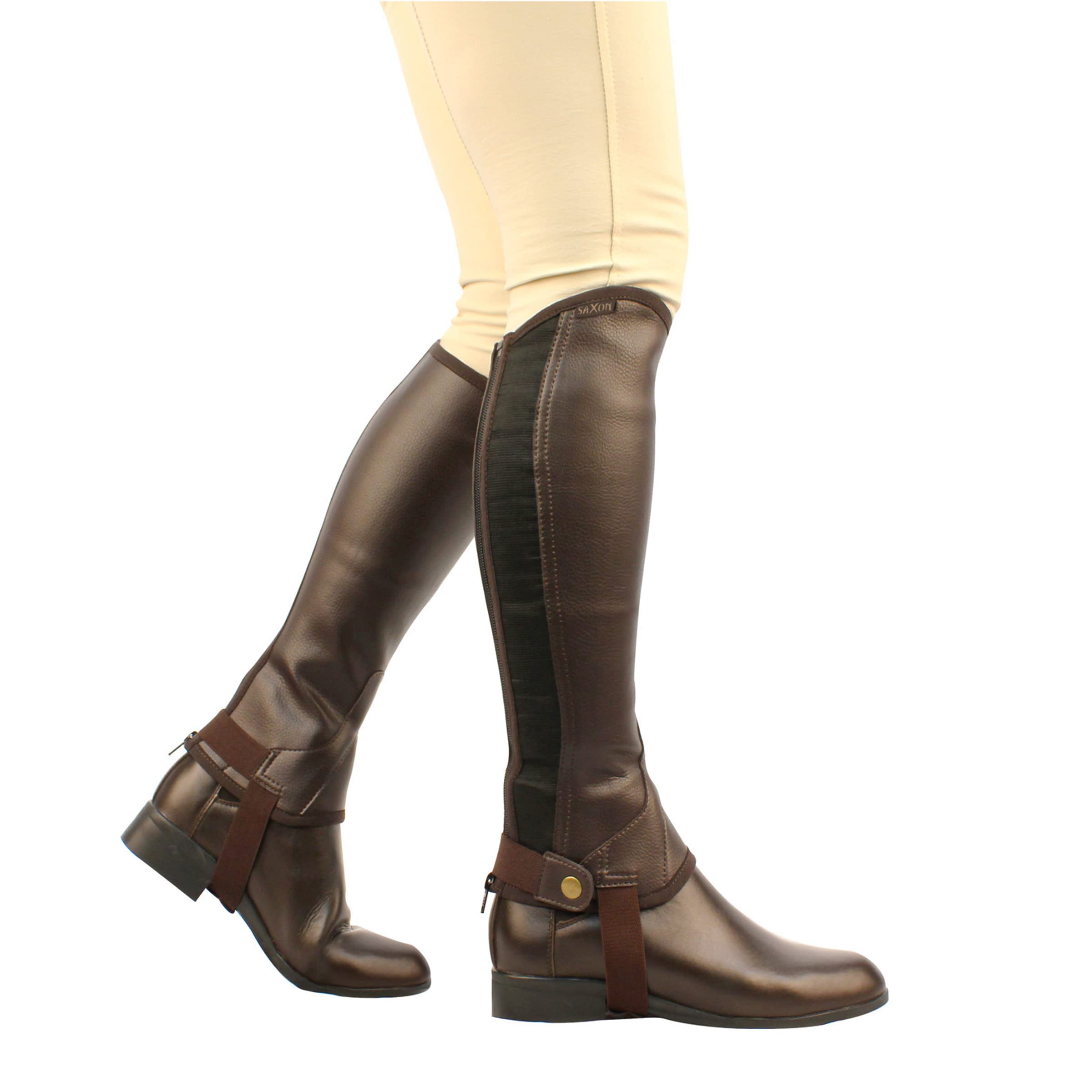 SAXON. Equileather Half Chaps, Brown, Adults Medium