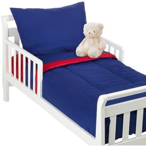 american baby company 100% cotton percale 4-piece toddler bedding set, red/royal, for boys