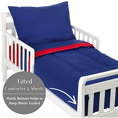 American Baby Company 100% Cotton Percale 4-Piece Toddler Bedding Set, Red/Royal, for Boys