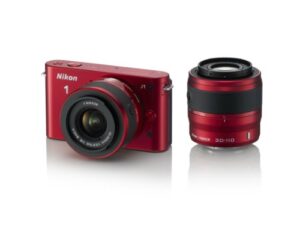nikon mirrorless interchangeable lens camera nikon 1 (nikon one) j1 (j) double zoom kit red n1 j1wz rd