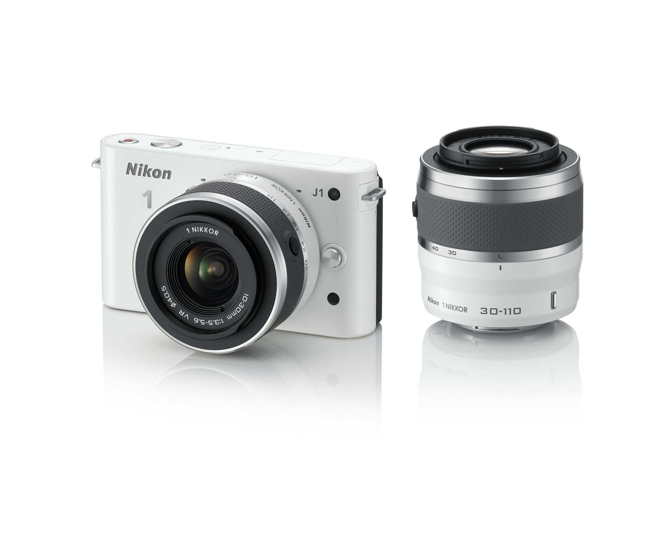 Nikon 1 J1 10.1 MP HD Digital Camera System with 10-30mm VR and 30-110mm VR 1 NIKKOR Lenses (White)