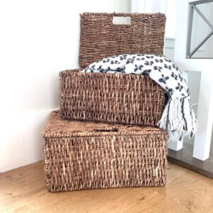 america basket woven grass rectangular lidded storage baskets (set of 2) brown