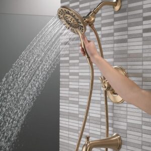 Delta Faucet Linden 17 Series Dual-Function Tub and Shower Trim Kit, Shower Faucet with 4-Spray In2ition 2-in-1 Dual Hand Held Shower Head with Hose, Champagne Bronze T17494-CZ-I (Valve Not Included)