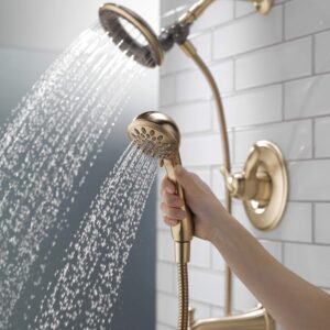 Delta Faucet Linden 17 Series Dual-Function Tub and Shower Trim Kit, Shower Faucet with 4-Spray In2ition 2-in-1 Dual Hand Held Shower Head with Hose, Champagne Bronze T17494-CZ-I (Valve Not Included)