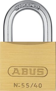 abus 55/40 solid brass padlock with hardened steel shackle, keyed different