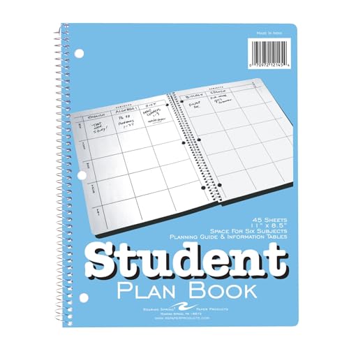 Roaring Spring Student Plan Book, 40-Weeks: Six-Subject Day, Blue/White Cover, (100) 11 x 8.5 Sheets